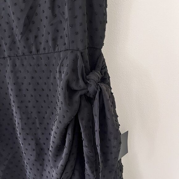 Lulus Black Swiss Dot Mini Wrap Dress - Medium - Picture 4 of 12